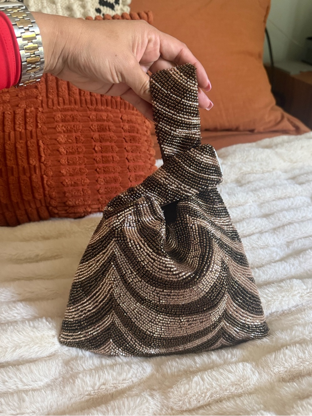 Haute Hippie Bronze and Black Beaded Knot Wristlet
